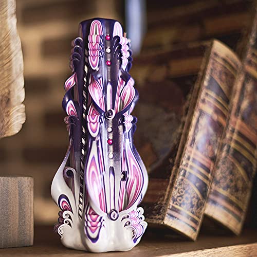 Carved Candles - Unique Handmade Candles Long Burning - Unscented Decorative Candle - Luxury Candles for Home Decor - Birthday Anniversary Mother’s Day Romantic Relaxing Gift for Women - Big Purple