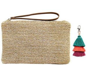 agneta straw clutch for women straw purse hand wrist type summer beach bag handbags wallet