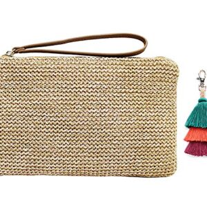 AGNETA Straw Clutch for Women Straw Purse Hand Wrist Type Summer Beach bag Handbags Wallet