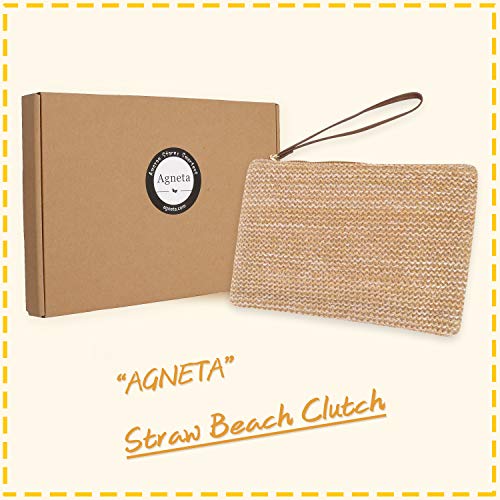 AGNETA Straw Clutch for Women Straw Purse Hand Wrist Type Summer Beach bag Handbags Wallet