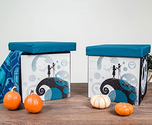 Disney The Nightmare Before Christmas Jack & Sally 15-Inch Storage Bin Cube Organizers, Set of 2 | Fabric Basket Container, Cubby Closet Organizer, Home Decor for Playroom | Gifts and Collectibles