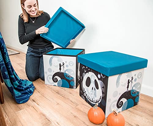 Disney The Nightmare Before Christmas Jack & Sally 15-Inch Storage Bin Cube Organizers, Set of 2 | Fabric Basket Container, Cubby Closet Organizer, Home Decor for Playroom | Gifts and Collectibles