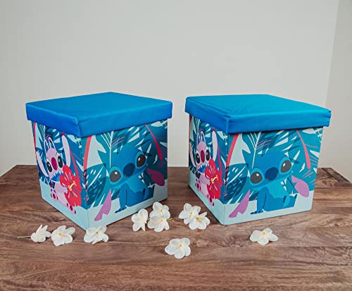 Disney Lilo & Stitch Characters Stitch and Angel 15-Inch Storage Bin Cube Organizers with Lids, Set of 2 | Fabric Basket Container, Cubby Cube Closet Organizer | Toys, Gifts And Collectibles