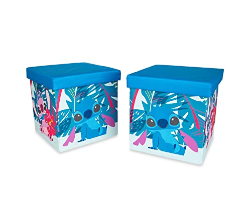 Disney Lilo & Stitch Characters Stitch and Angel 15-Inch Storage Bin Cube Organizers with Lids, Set of 2 | Fabric Basket Container, Cubby Cube Closet Organizer | Toys, Gifts And Collectibles