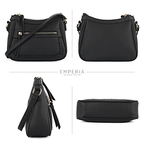 Emperia Elva Small Whipstitch Vegan Leather Crossbody Bags Shoulder Bag Purse Handbags for Women Black