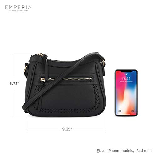 Emperia Elva Small Whipstitch Vegan Leather Crossbody Bags Shoulder Bag Purse Handbags for Women Black
