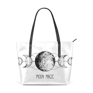 Kuizee Shoulder Bags Tote Triple Moon Wicca Astrology Magic Symbol Handbags PU Leather Decoration Casual School Shopping 15.7In