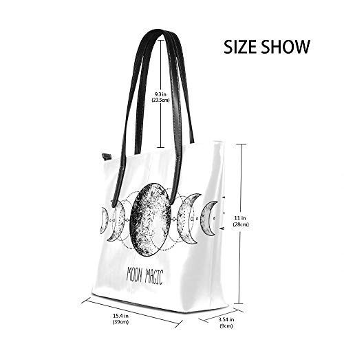 Kuizee Shoulder Bags Tote Triple Moon Wicca Astrology Magic Symbol Handbags PU Leather Decoration Casual School Shopping 15.7In