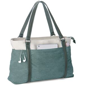 scioltoo tote purses for women 15.6 in canvas teacher shoulder bag with zipper women’s large handbags purse bag for work and travel with pockets green