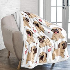 wongs bedding pug throw blanket twin cartoon pug dog printed sherpa blanket for kids adults soft fuzzy microfiber plush fleece throw blanket for bed couch and travel (twin size, 60″x80″)