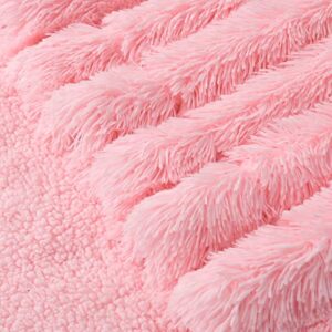 junovo Super Soft Shaggy Longfur Faux Fur Blanket, Fuzzy Throw Blanket for Bed, Fluffy Cozy Plush Light Blanket, Washable Warm Furry Throw Blanket for Couch Sofa Chair Home Decor, 50"x60" Pink