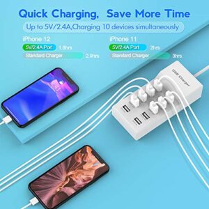 USB Charger USB Charging Station with Rapid Charging Auto Detect Technology Safety Guaranteed 10-Port Family-Sized Smart USB Ports for Multiple Devices Smart Phone Tablet Laptop Computer