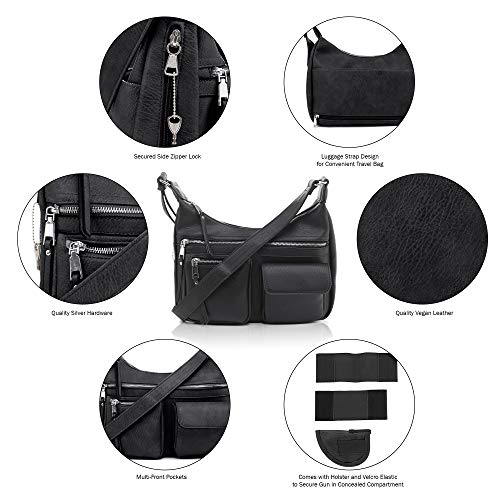 Jessie & James Large Concealed Carry Crossbody Bag For Women Gunbag Shoulder Purse With Detachable Holster Black