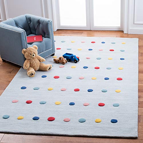 SAFAVIEH Kids Collection 5' x 8' Grey SFK803F Handmade Polka Dot Wool Area Rug