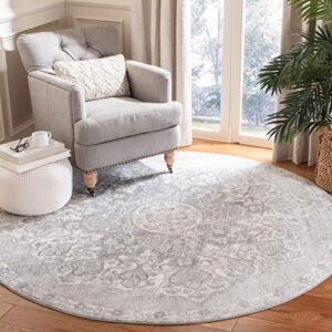 safavieh brentwood collection 5′ round grey/ivory bnt802f medallion distressed non-shedding dining room entryway foyer living room bedroom area rug