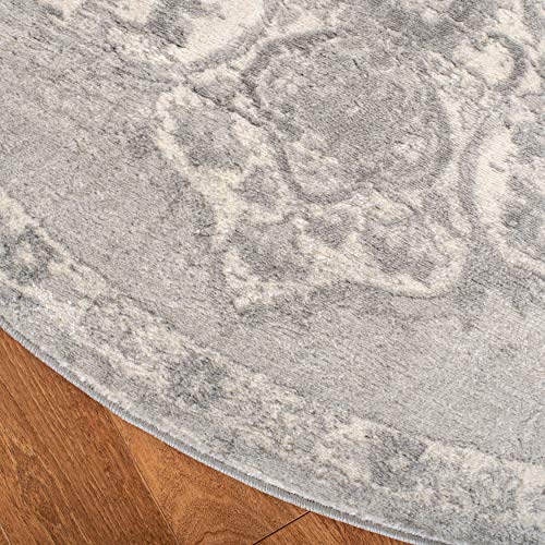 SAFAVIEH Brentwood Collection 5' Round Grey/Ivory BNT802F Medallion Distressed Non-Shedding Dining Room Entryway Foyer Living Room Bedroom Area Rug