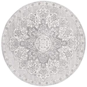 SAFAVIEH Brentwood Collection 5' Round Grey/Ivory BNT802F Medallion Distressed Non-Shedding Dining Room Entryway Foyer Living Room Bedroom Area Rug