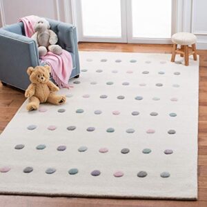 safavieh kids collection 5′ x 8′ ivory sfk805a handmade polka dot wool area rug