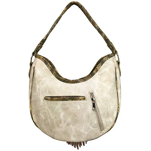Zelris Western Concho Fringe Lace Two Toned Conceal Carry Hobo Tote Wallet Set (Beige)