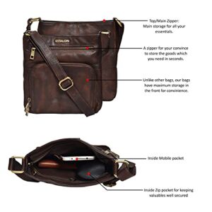 ESTALON Leather Crossbody Purses for women travel bags small shoulder bag crossover Bag for women (Coffee)