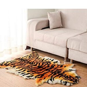 Tiger Area Rug Chic Style Leopard Skin Printed Rugs Australia Sheepskin Carpet Soft Plush Eco-Friendly Fits Perfectly in Living Room/Bed Room or as a Couch Decor One Pelt 1 Pack