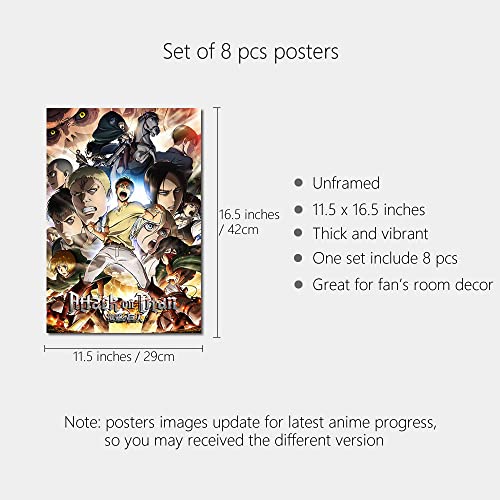 ePanda Manga AOT Poster Eren Jaeger Poster Eren Yeager Attack Anime on Titan Poster HD Printing Poster for Living Room Bedroom Boy Wall Art Decor,Kit,Set of 8 pcs,11.5" x 16.5"