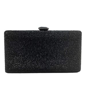 Elegant Women Box Clutch Crystal Evening Bags Wedding Handbags Bridal Purse (Black) Small