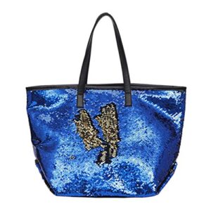 fenical tote sequins shoulder bag glitter handbag flippy large tote bag for ladies girls women- dark blue (random color of inner pattern)