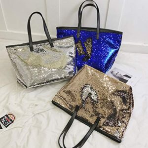 FENICAL Tote Sequins Shoulder Bag Glitter Handbag Flippy Large Tote Bag for Ladies Girls Women- Dark Blue (Random color of inner pattern)