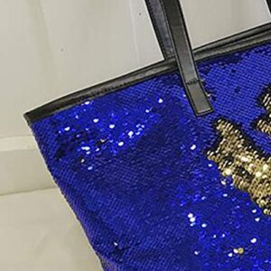 FENICAL Tote Sequins Shoulder Bag Glitter Handbag Flippy Large Tote Bag for Ladies Girls Women- Dark Blue (Random color of inner pattern)