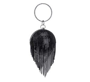 womans round ball clutch handbag dazzling full rhinestone tassles ring handle purse evening bag women round ball crystal evening clutch purse tassel wedding party handbags (black)