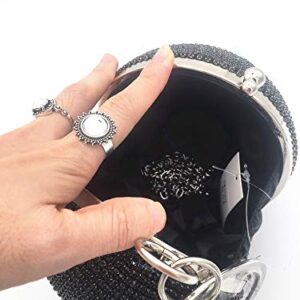 Womans Round Ball Clutch Handbag Dazzling Full Rhinestone Tassles Ring Handle Purse Evening Bag Women Round Ball Crystal Evening Clutch Purse Tassel Wedding Party Handbags (Black)