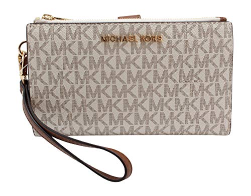 Michael Kors Jet Set Travel Double Zip Wristlet - Signature PVC (Vanilla PVC/Dark Acorn)