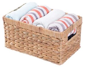 natural woven water hyacinth wicker rectangular storage bin basket with handles, small