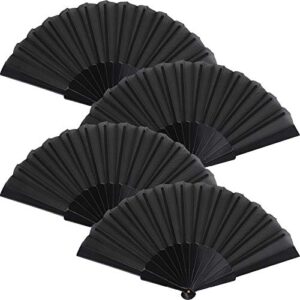4 pieces handheld folding fan chinese fan oriental cloth fabric fan for dancing, party, wedding gifts, diy decoration, home decorations (black)