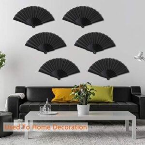 4 Pieces Handheld Folding Fan Chinese Fan Oriental Cloth Fabric Fan for Dancing, Party, Wedding Gifts, DIY Decoration, Home Decorations (Black)