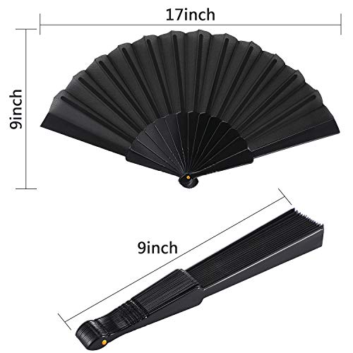 4 Pieces Handheld Folding Fan Chinese Fan Oriental Cloth Fabric Fan for Dancing, Party, Wedding Gifts, DIY Decoration, Home Decorations (Black)