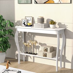 ChooChoo Narrow Console Table, Chic Accent Sofa Table, Entryway Table, White