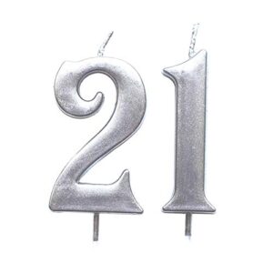 magjuche silver 21st birthday numeral candle, number 21 cake topper candles party decoration for girl or boy