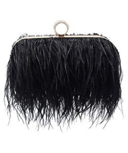 miuco women feather clutch purse shoulder crossbody bag evening handbags black