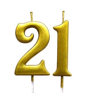 magjuche gold 21st birthday numeral candle, number 21 cake topper candles party decoration for girl or boy