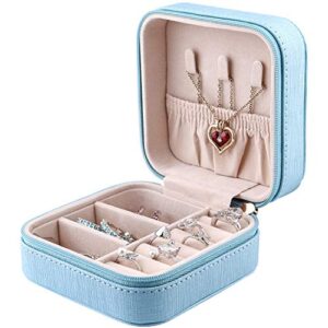 jiduo duomiila small jewelry box, travel mini organizer portable display storage case for rings earrings necklace,gifts for girls women (blue-1)
