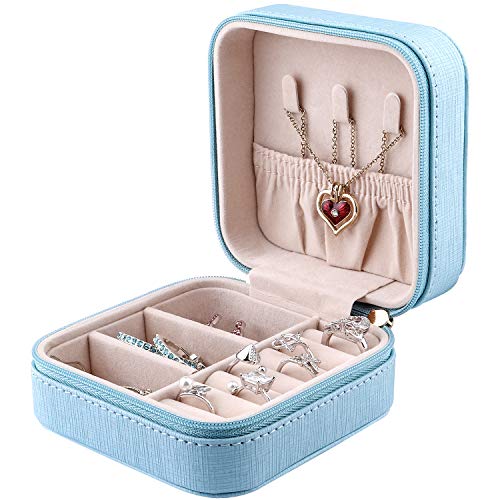 JIDUO Duomiila Small Jewelry Box, Travel Mini Organizer Portable Display Storage Case for Rings Earrings Necklace,Gifts for Girls Women (Blue-1)