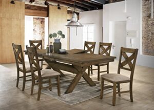 roundhill furniture raven wood dining set: butterfly leaf table, six chairs, glazed pine brown