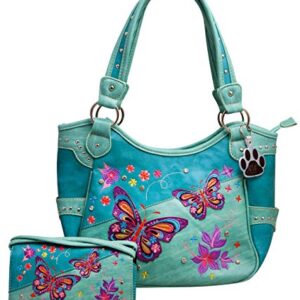 HW Collection Butterfly Purse Western Concealed Carry Country Handbag Wallet Set (Turquoise)