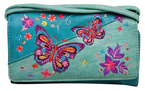 HW Collection Butterfly Purse Western Concealed Carry Country Handbag Wallet Set (Turquoise)