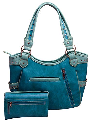 HW Collection Butterfly Purse Western Concealed Carry Country Handbag Wallet Set (Turquoise)