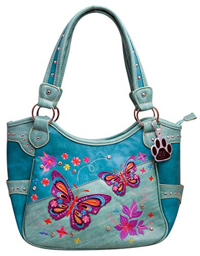 HW Collection Butterfly Purse Western Concealed Carry Country Handbag Wallet Set (Turquoise)