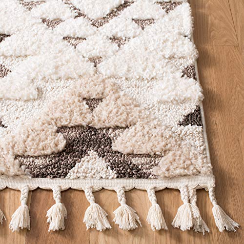 SAFAVIEH Moroccan Tassel Shag Collection 5'3" x 7'6" Ivory / Brown MTS688A Boho Non-Shedding Living Room Bedroom Dining Room Entryway Plush 2-inch Thick Area Rug