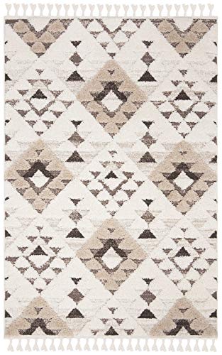 SAFAVIEH Moroccan Tassel Shag Collection 5'3" x 7'6" Ivory / Brown MTS688A Boho Non-Shedding Living Room Bedroom Dining Room Entryway Plush 2-inch Thick Area Rug